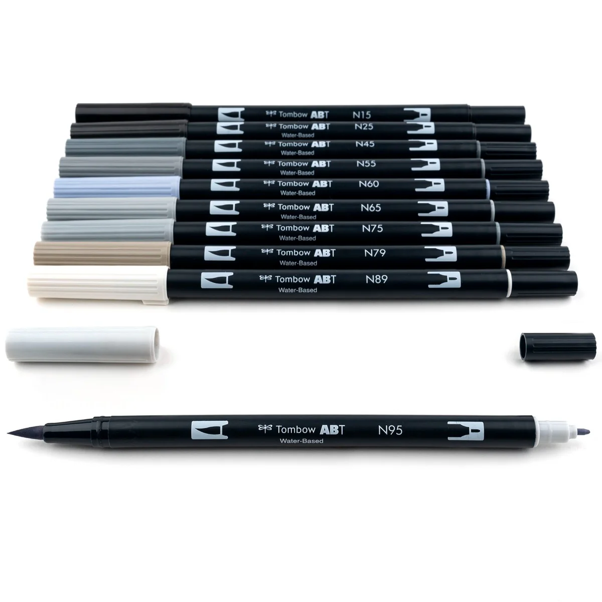 Dual Brush Pen Art Markers, Grayscale, 10-Pack - Image 3